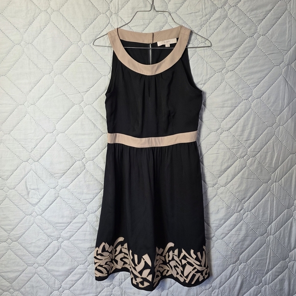 LOFT Dresses & Skirts - Loft Coldwater Creek Dress Women's  Sz 2 Black Beige Linen Rayon Midi Sleeveless